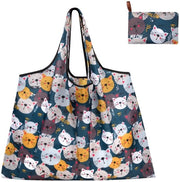Tas per Spese Opvougable - Riconfezionabile - Disegno Gatto - Borsa da Trasportare 50x66cm - Capacità di 20kg - Comparto Interno Piccolo - Borsa Riconfezionale