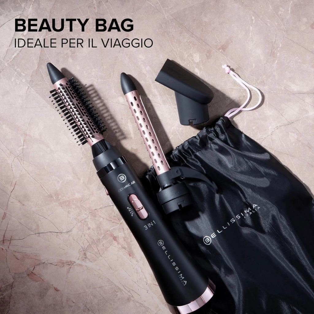 Bellissima Imetec 11886 Ceramic Air Modellatore aria calda 3 in 1 800 W 2 temperature 2 velocita' rivestimento ceramico getto aria fredda colore Nero Rosa