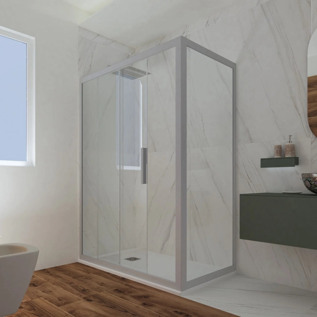 Box doccia scorrevole 80x150 CM H 200 Vetro Trasparente Profilo Silver mod. Deco Duo