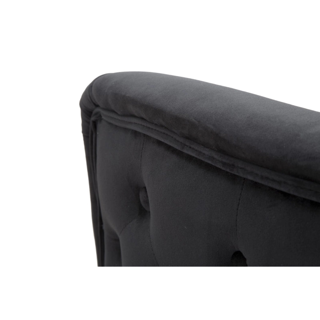 Poltrona Bucarest in velluto nero con braccioli capitonne e gambe oro 76x74x71 cm