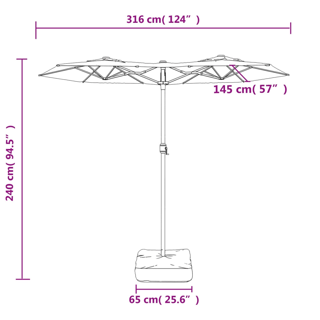 Ombrello | Parasolne a Doppia Testa con LED Azzurro 316x145 cm