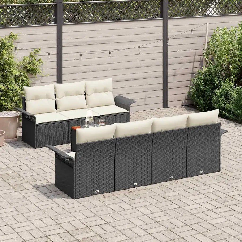 Set Divano da Giardino 8 pcs Nero e Crema polyrattan 3355954