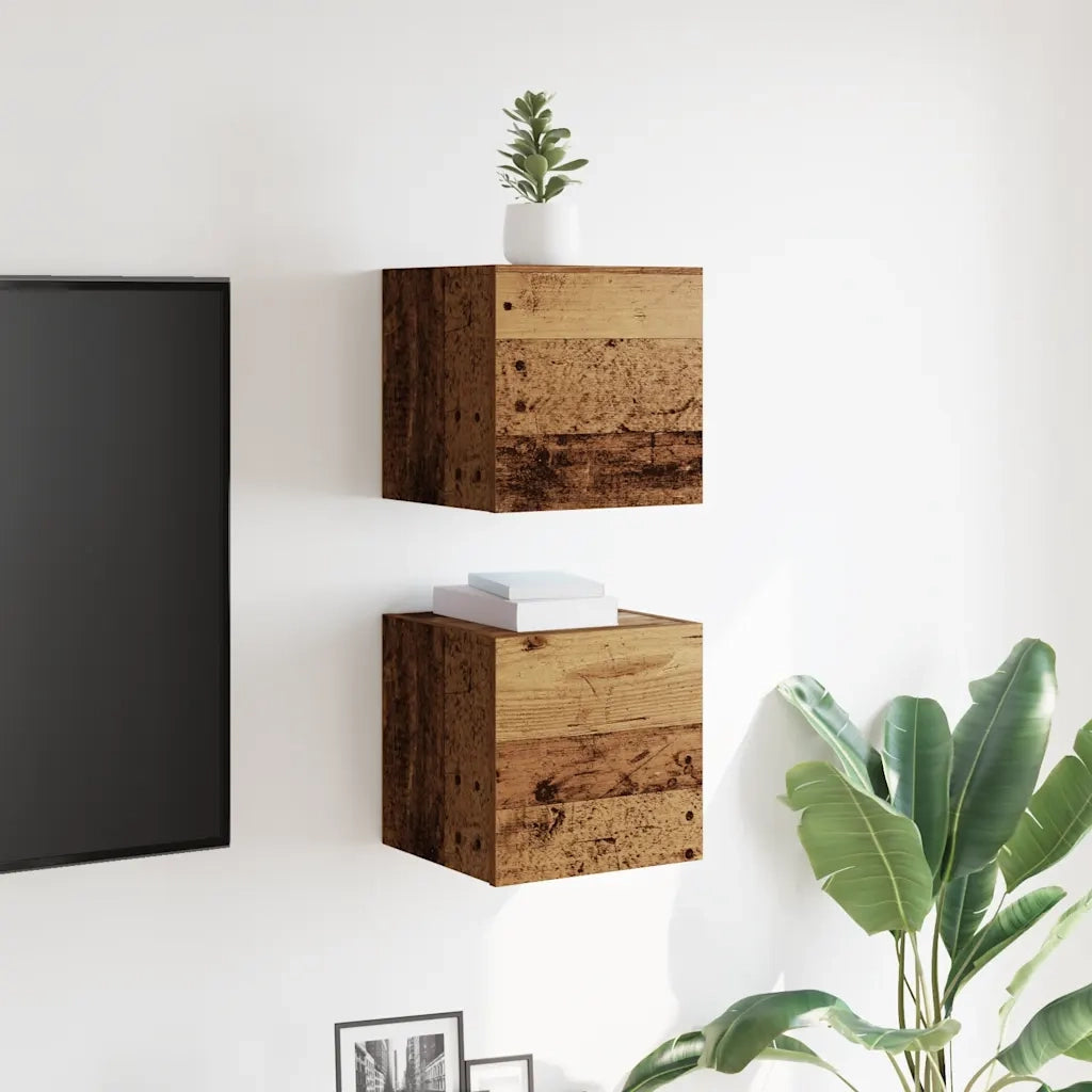 Mobili Porta TV a Parete 2pz Legno Antico 30,5x30x30 cm 856413