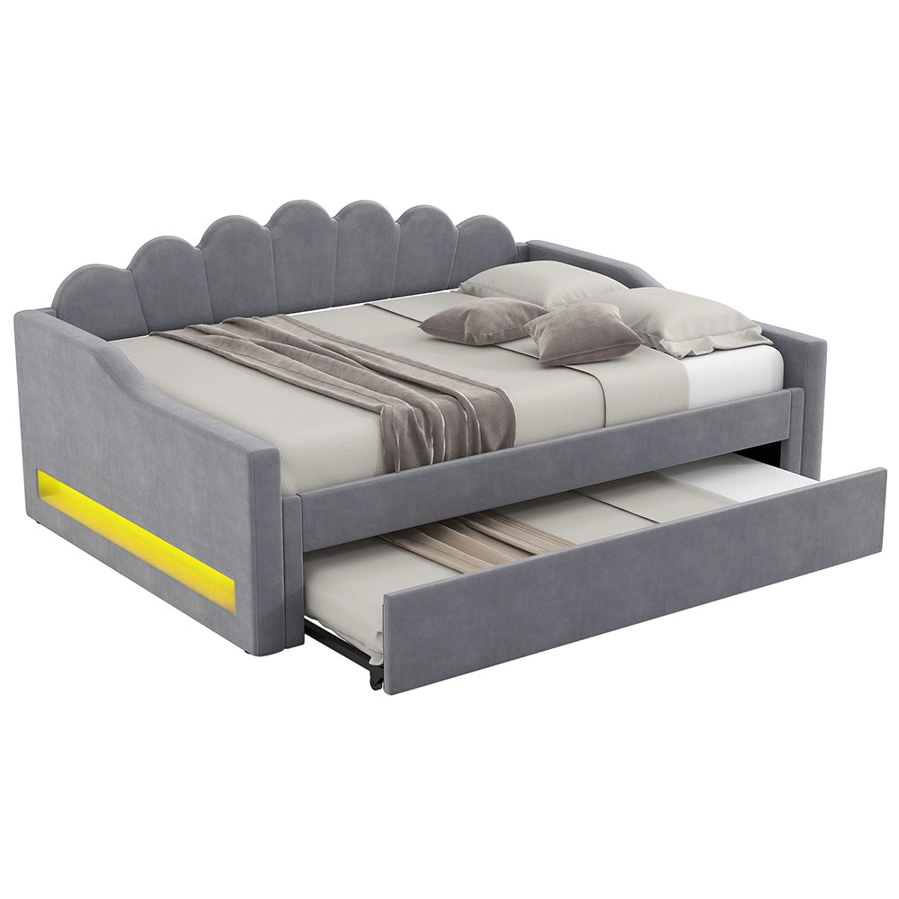 Letto imbottito - Xylo - 140x200cm LED + letto a scomparsa, grigio