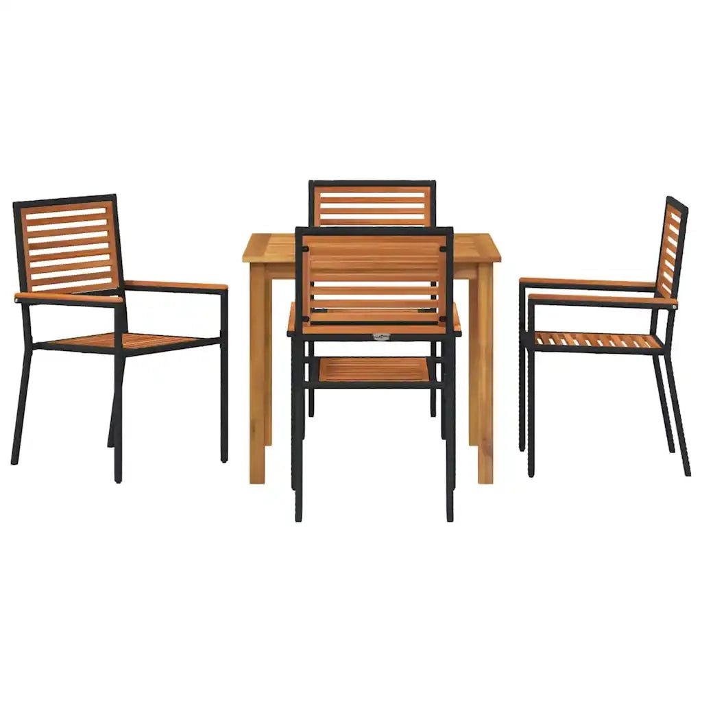 Set da Pranzo per Giardino 5 pcs Nero Legno di Acacia Massello