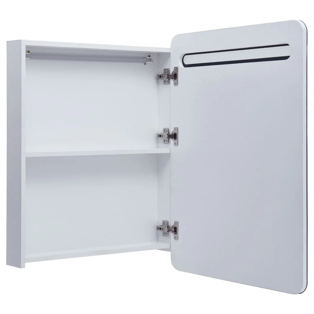 Mobiletto da bagno con specchio LED 60 x 11 x 80 cm bianco e argento 02_0006565