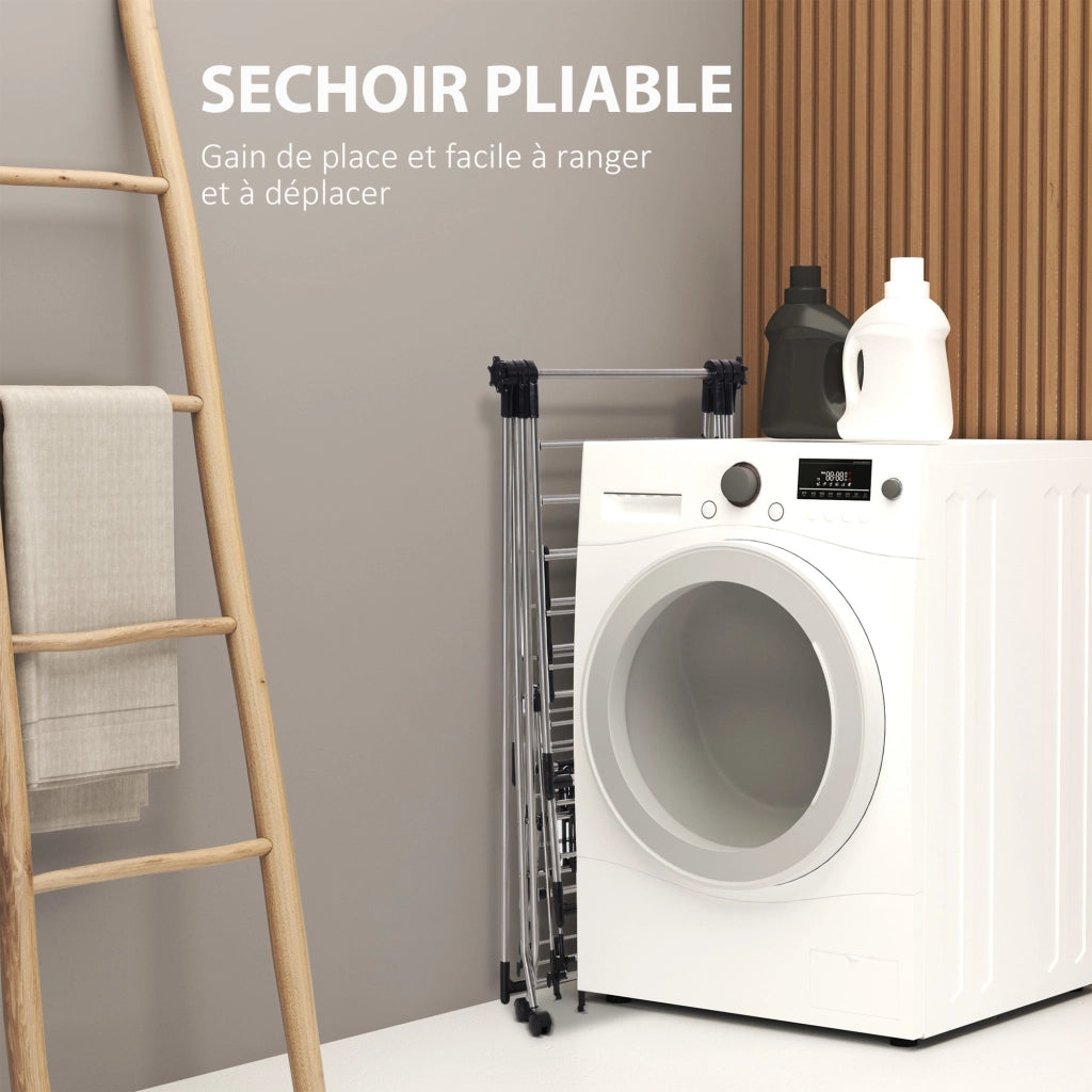 Stendibiancheria pieghevole con rotelle grande spazio asciugatura acciaio inossidabile ¨C Minimal ¨C 138.5x63x208 cm argento nero