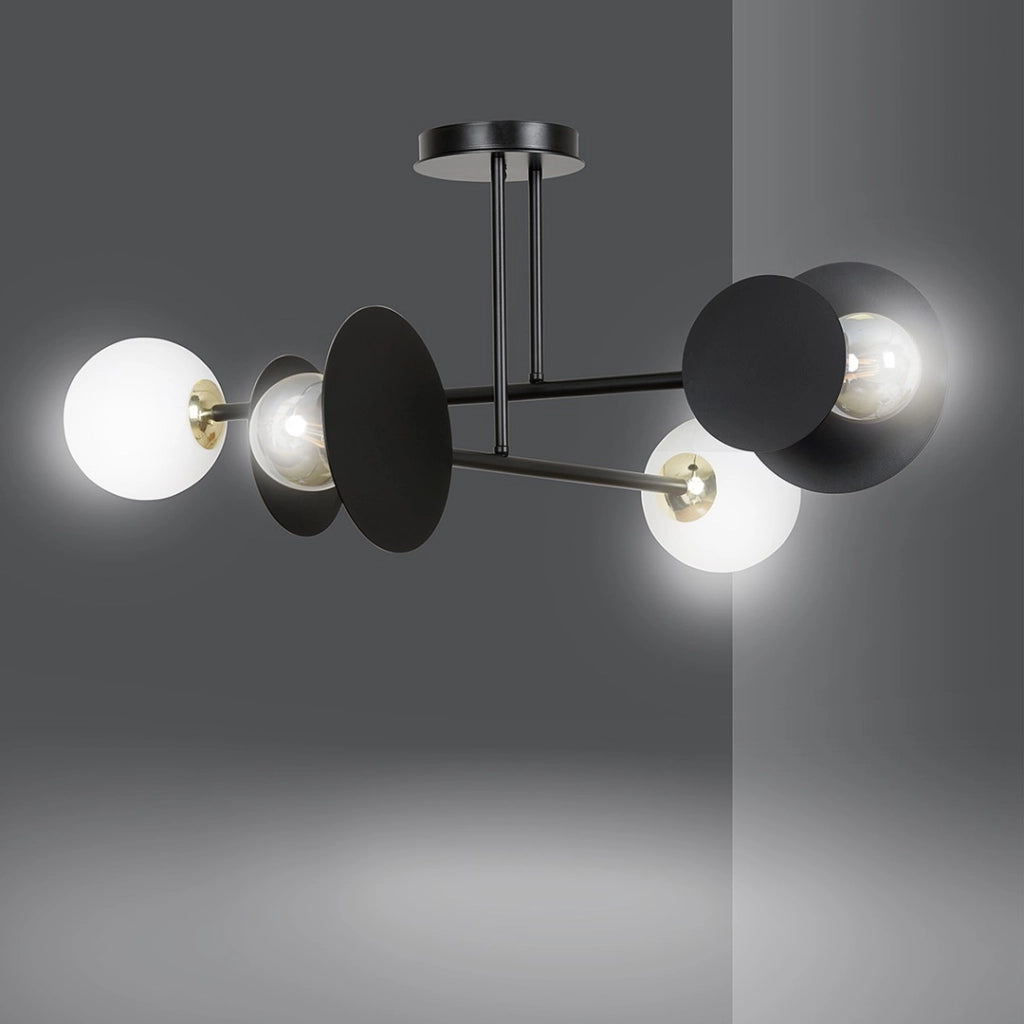 Plafoniera Emibig Minerva nera 4 luci E14/E27 dimmerabile