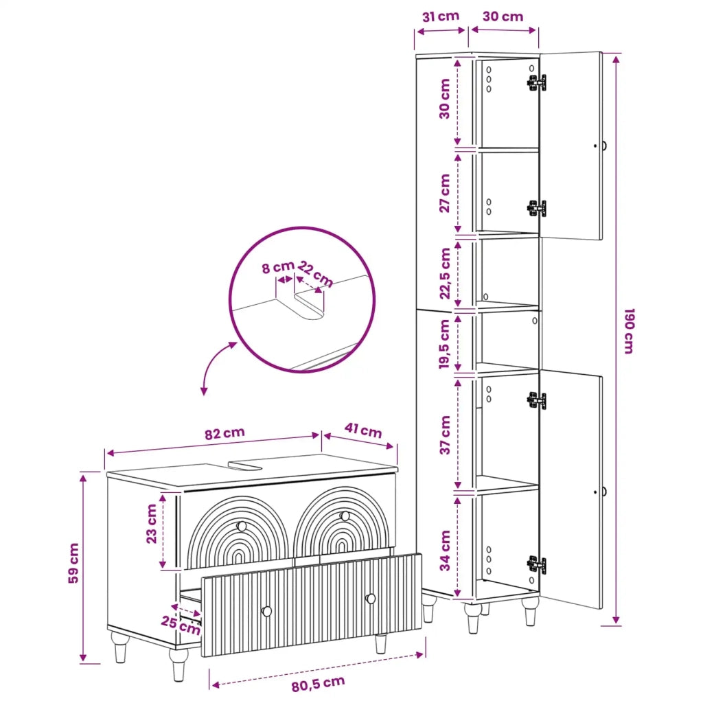 Set di Armadi da Bagno da 2 Pezzi ALKMAAR Grigio Cemento 3417507