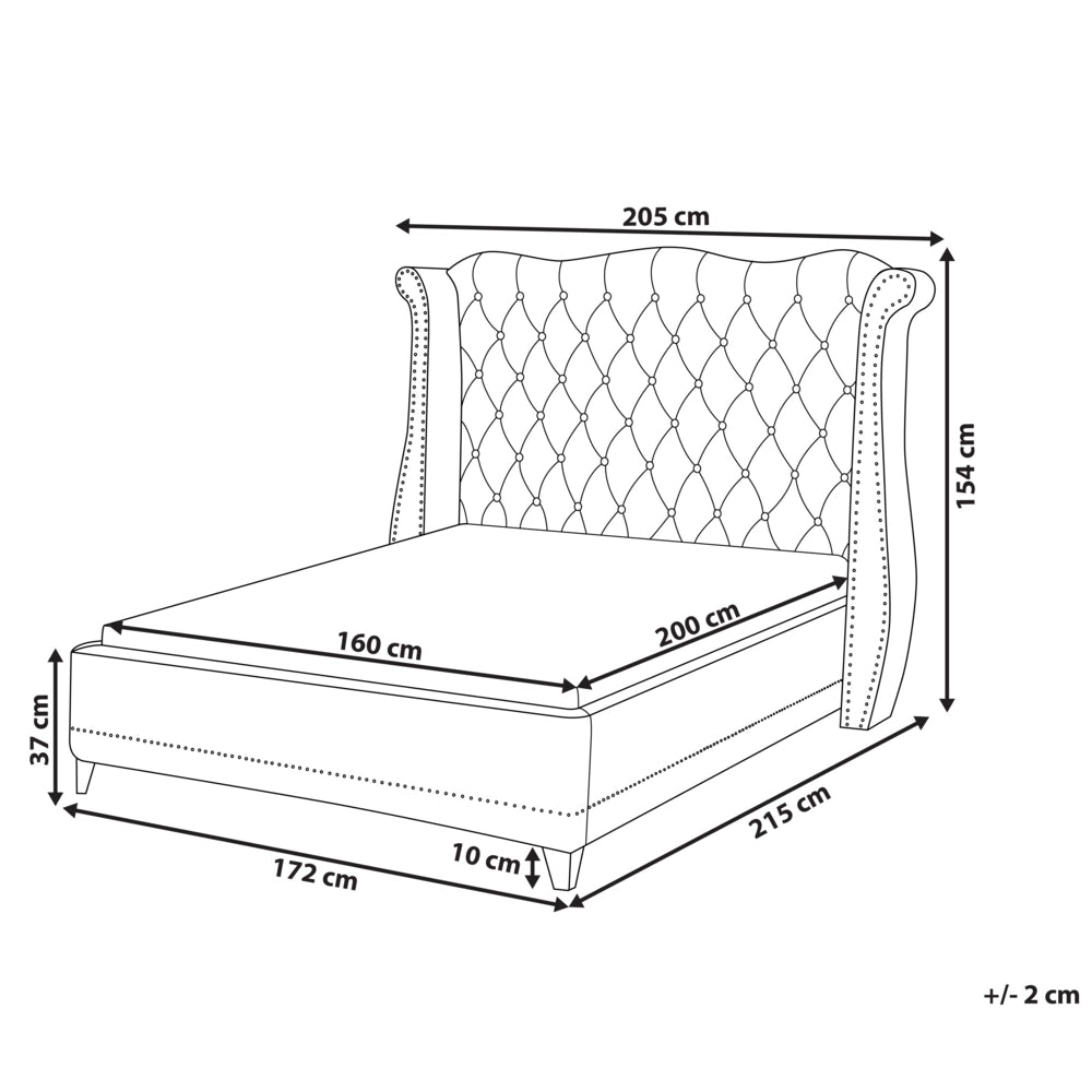 Letto 160 x 200 cm Velluto grigio Base a doghe Bottone trapuntato testiera