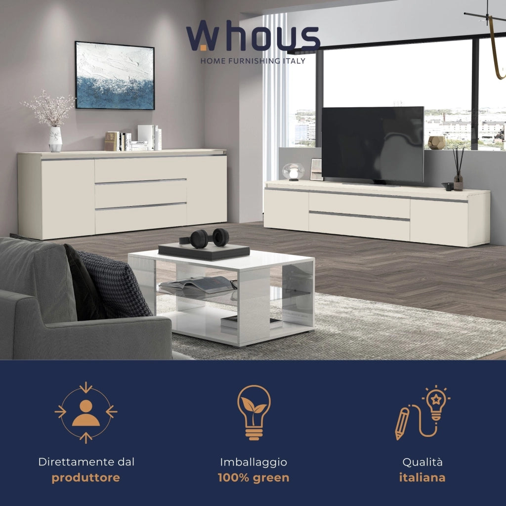 WHOUS Credenza Magic 2 ante e 3 cassetti centrali cashmere 240x40x80 cm