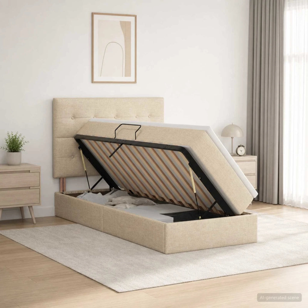 Letto con contenitore e materasso Crema 90 x 190 cm Tessuto 3459475