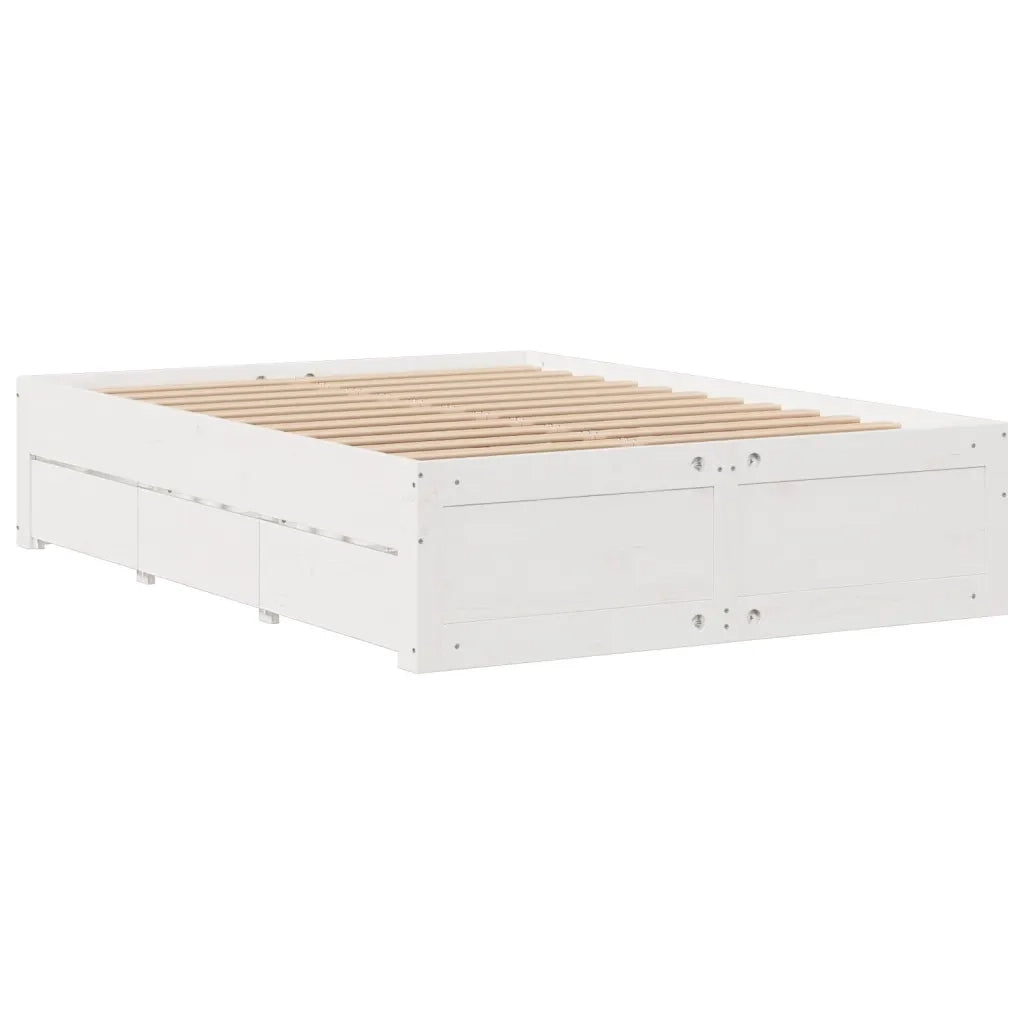 Letto matrimoniale | Letto per adulti | Giroletto senza Materasso con Cassetti Bianco 150x200 cm Pino