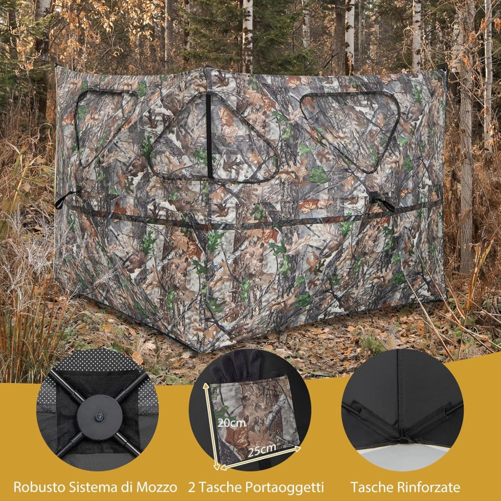 Tenda da Caccia Trasparente a 360 Gradi Portatile, Tenda da Terra a 2 Pannelli con Borsa per Trasporto, Tenda da Caccia Mimetico per Caccia al Cervo