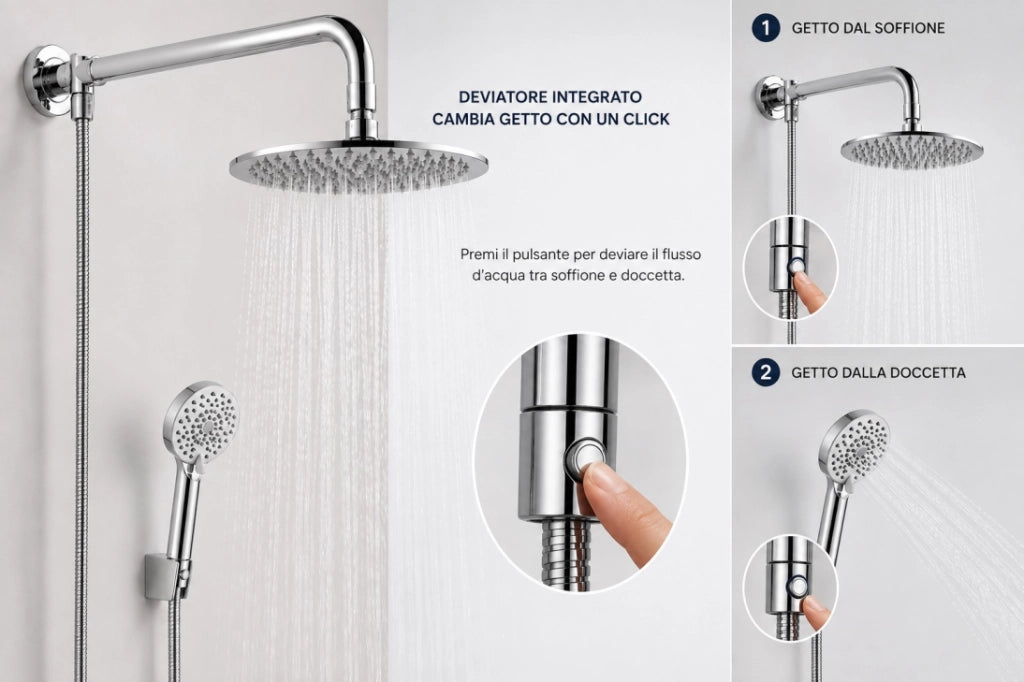 KIT DOCCIA CON SOFFIONE TONDO Ø20 CM E BRACCIO TONDO 30 CM