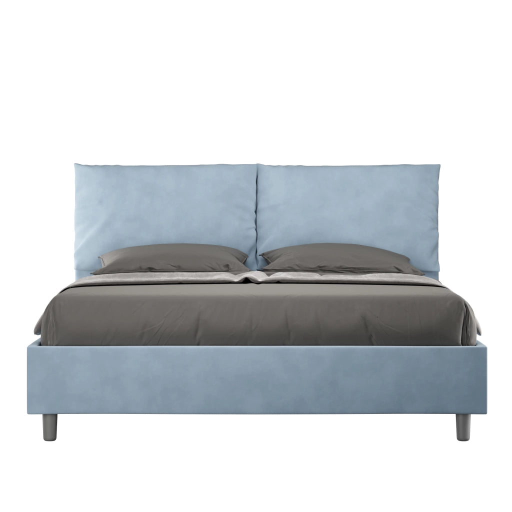BS COM Letto queen size con rete imbottito 150x190 microfibra azzurro