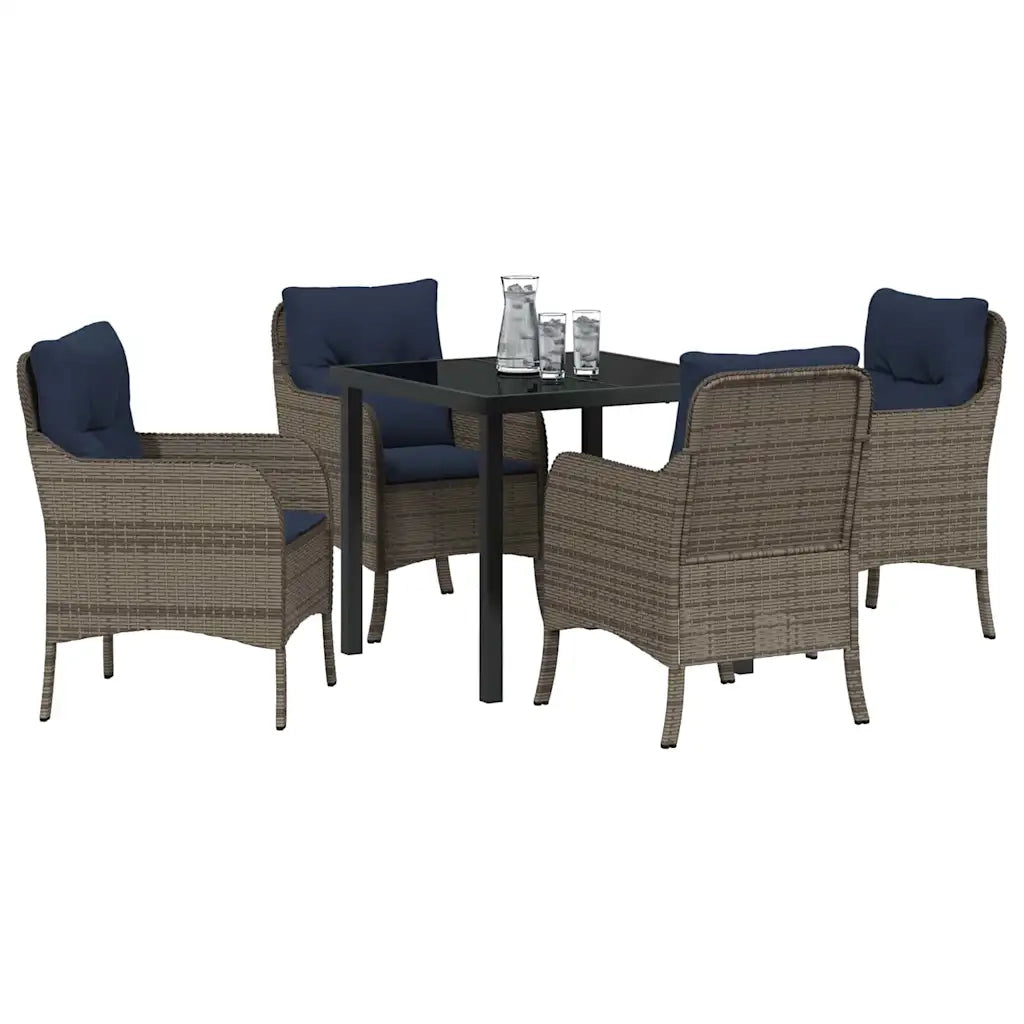 Set da Pranzo per Giardino con cuscino 5 pcs Grigio polyrattan