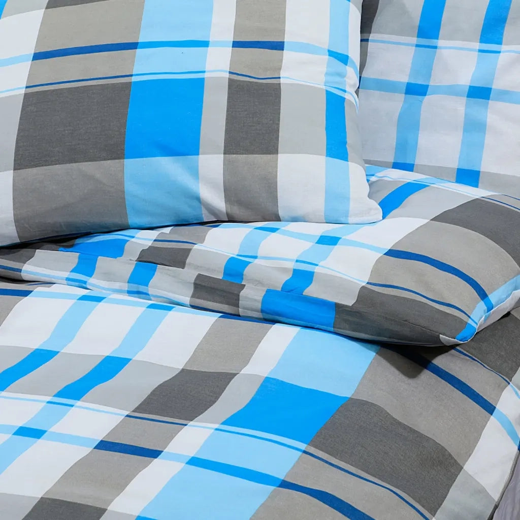 Set Copripiumino Blu e Grigio 140x200 cm in Cotone 136065