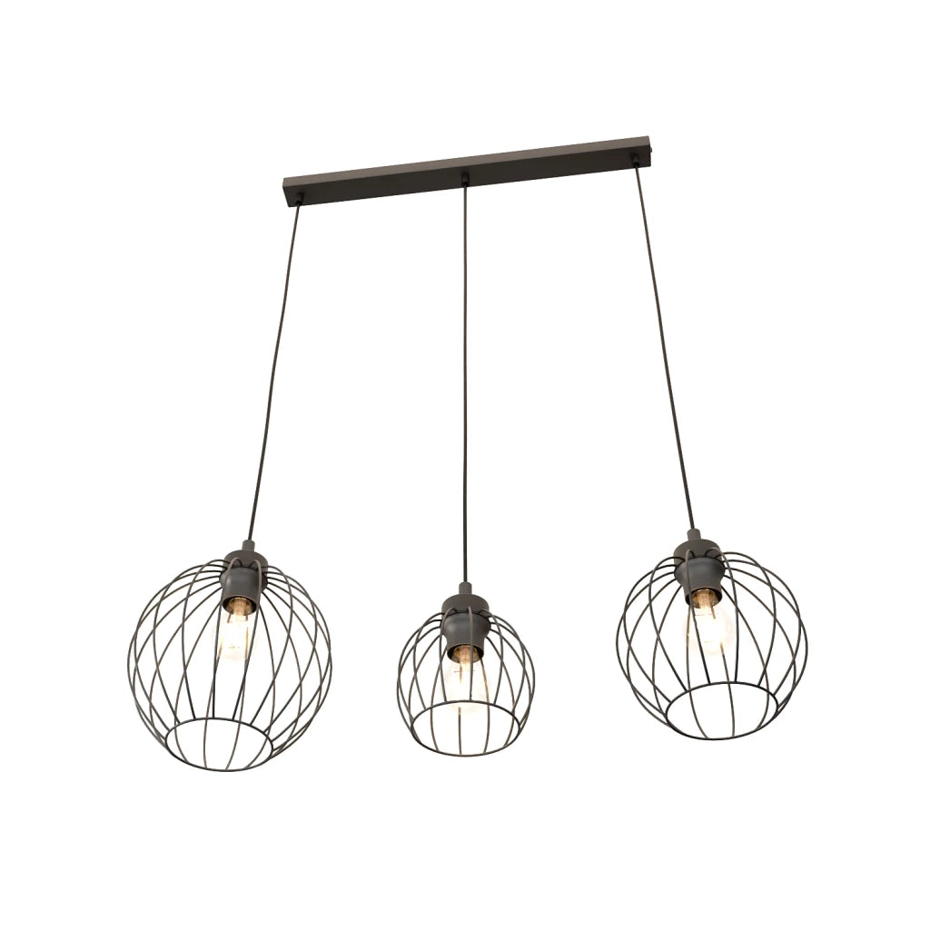 Sospensione Minimal Industrial Hathor 3 Luci Lineari Nera