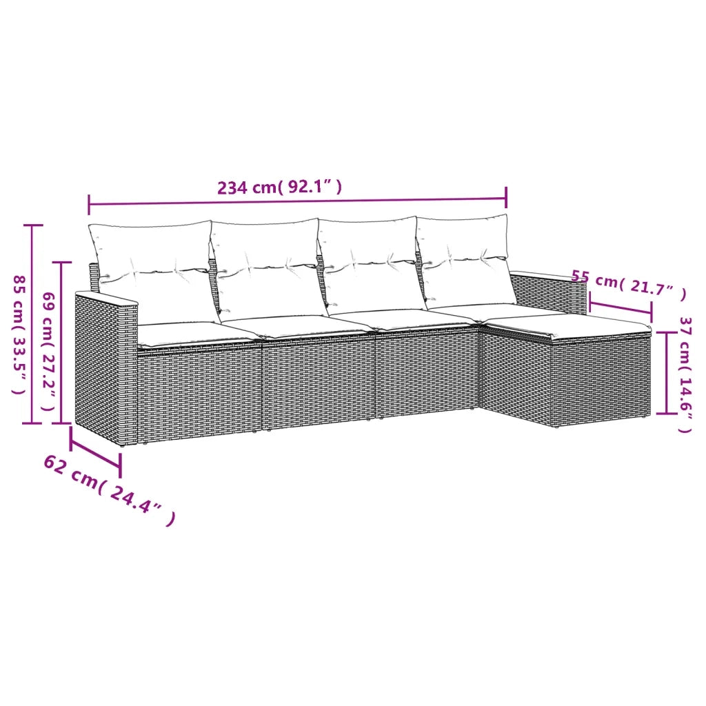 Set Divani da Giardino 5 pz | Set Salotto da Giardino con Cuscini in Polyrattan Nero