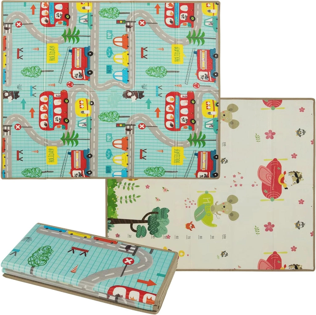 Tappeto Gioco Bambini Pieghevole, 178 × 148 cm, Tappetino Doppia Faccia, Matterasso per Box Bambini, in Schiuma XPE Impermeabile, Tappeto Attività Portatile, per Interni ed Esterni