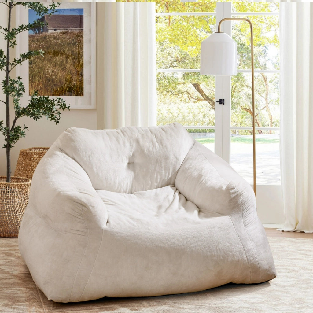 Divano pigro di peluche con rivestimento in velluto morbido, Divano da pavimento imbottito per soggiorno Beige-Divani da terra