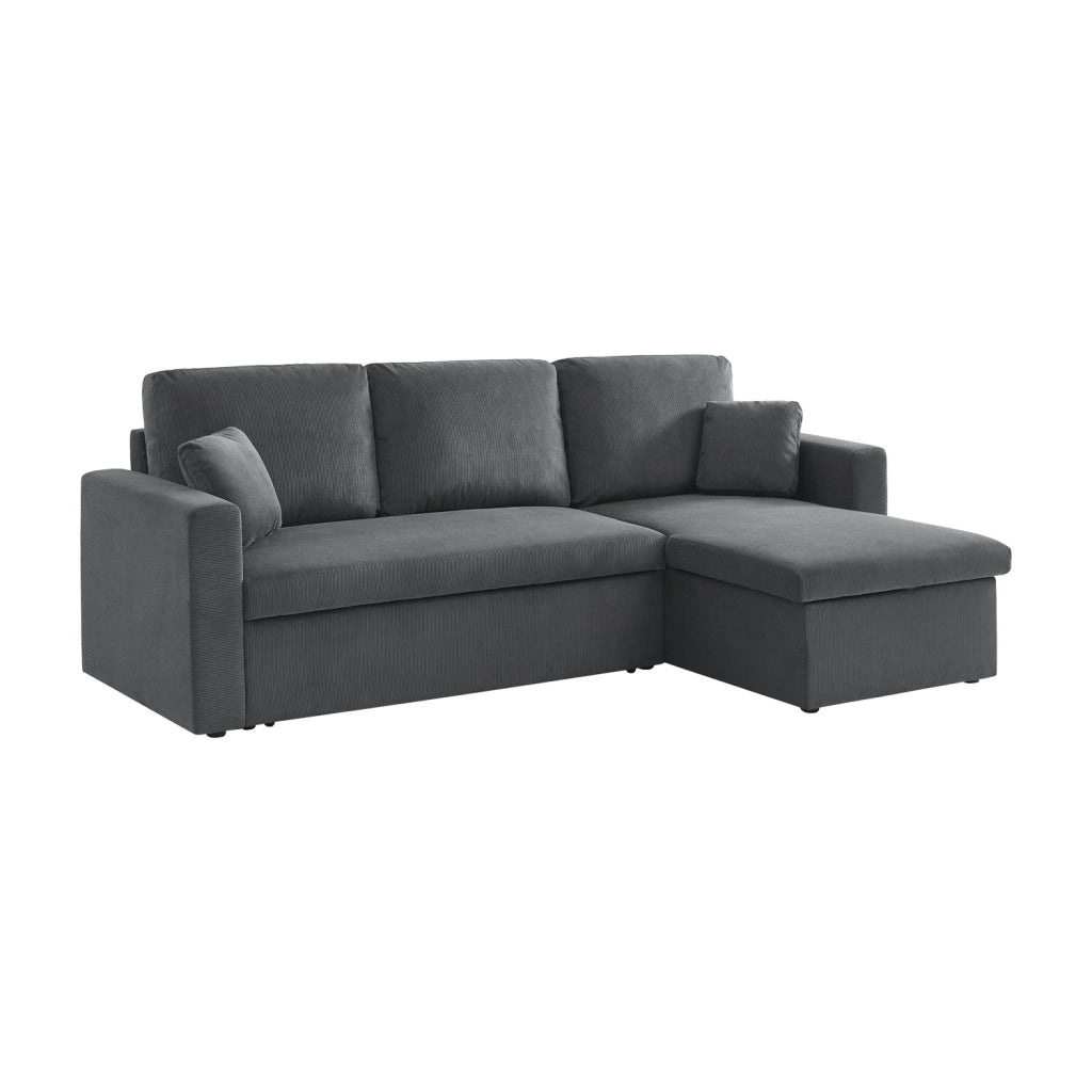 Divano letto angolare reversibile in velluto a coste, 3 posti, grigio