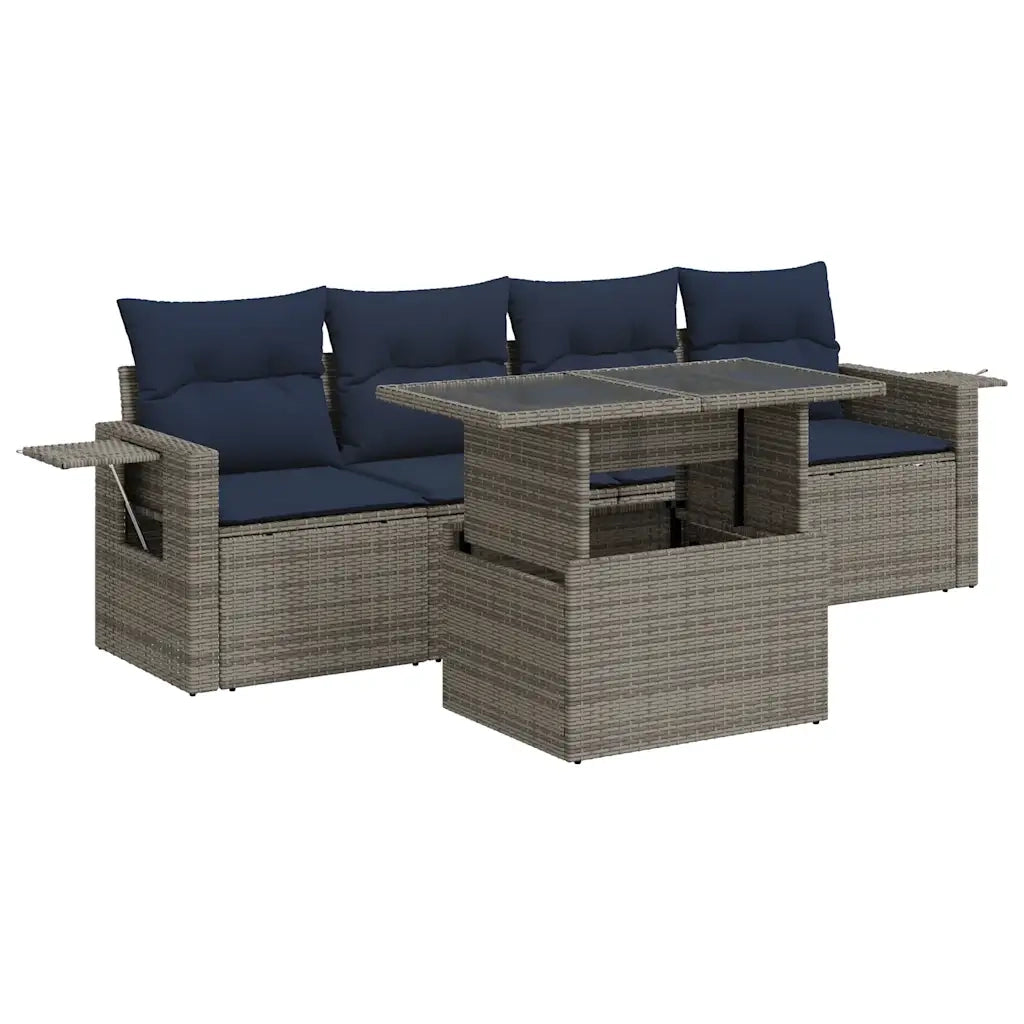 Set Divani da Giardino 5 pz con Cuscini Grigio Polyrattan 3326402