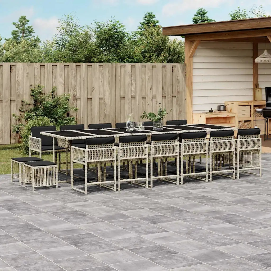 Set da Pranzo da Giardino 17pz con Cuscini Grigio in Polyrattan 3211547