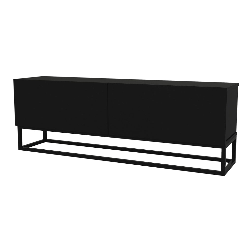 Mobile Porta TV Nolven a 2 Ante Ribalta e Telaio Lungo in Metallo 135x32x47 cm - Nero [en.casa]