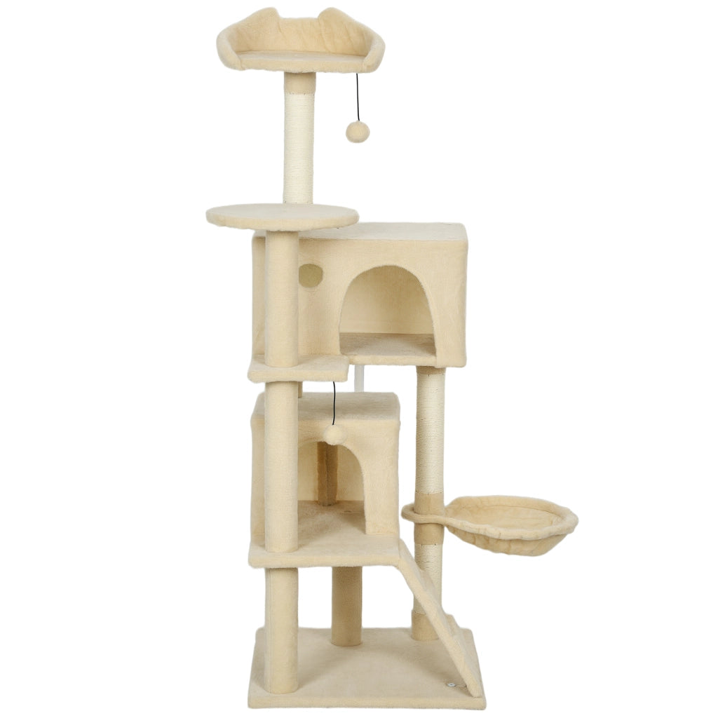 Albero tiragraffi per gatti con piattaforme e letto ¨C Minimal ¨C 140 cm beige