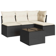 Set Divani da Giardino 5 pz | Set Salotto da Giardino con Cuscini in Polyrattan Nero