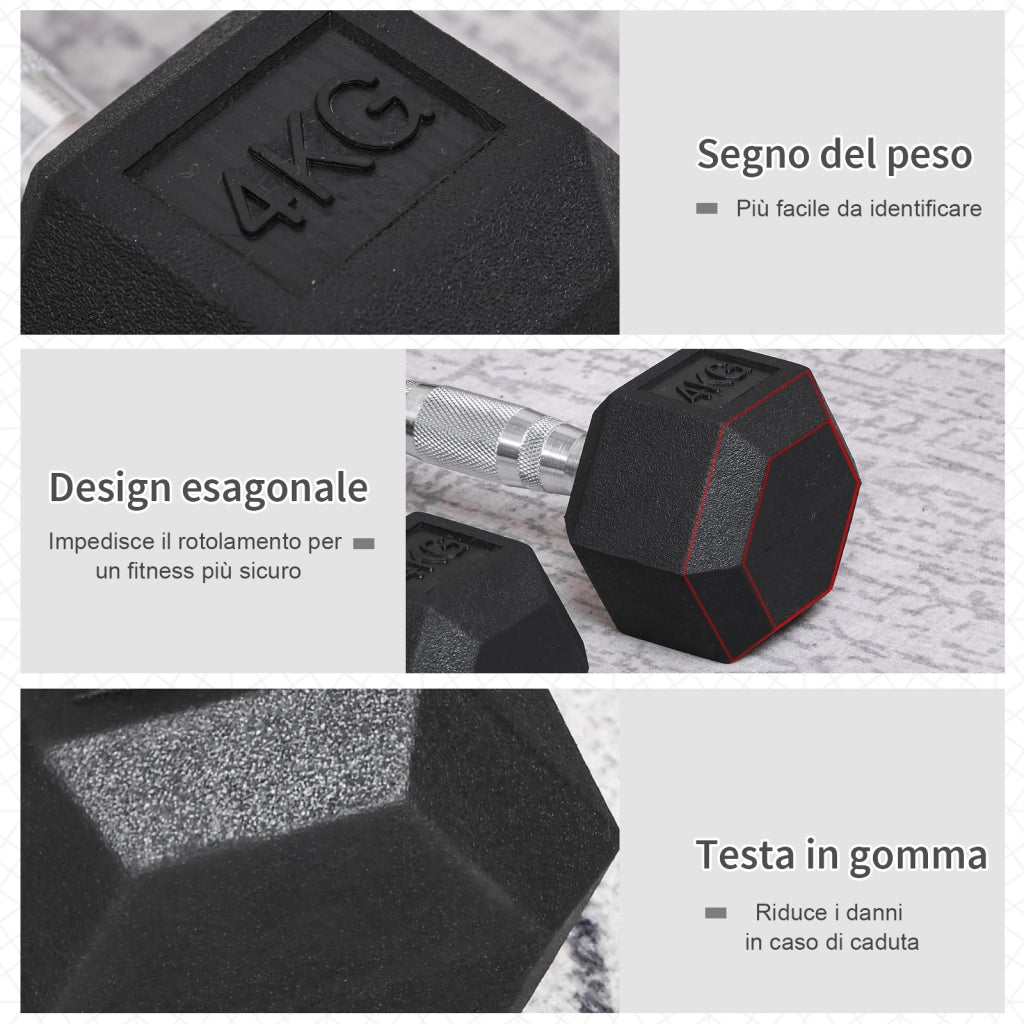 Manubri Esagonali da 4 kg ¨C Minimal ¨C Set di 2, Nero