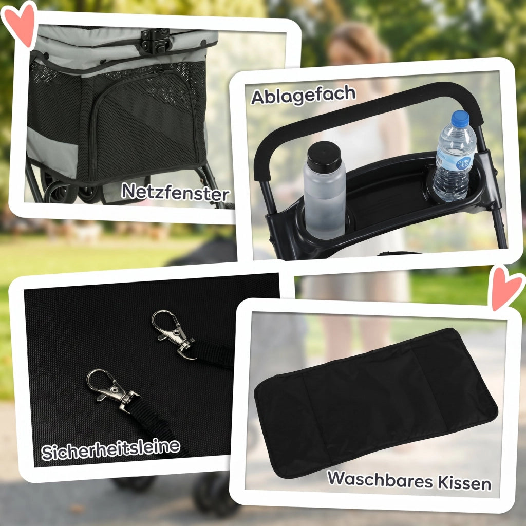 Carrello per Cani Piegevole ¨C Minimal ¨C Grigio con Cuscini