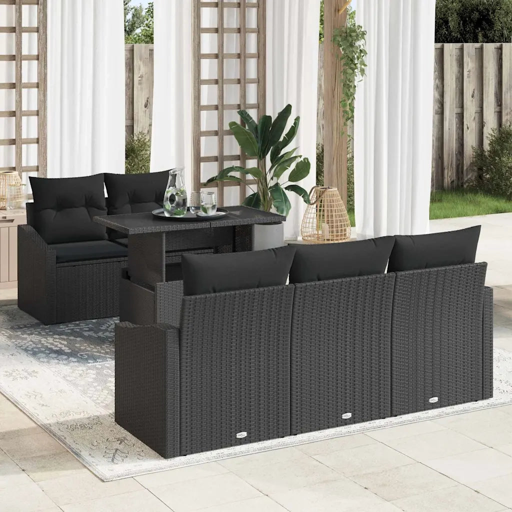 Set Divano da Giardino con archiviazione 6 pcs Nero polyrattan 3348919