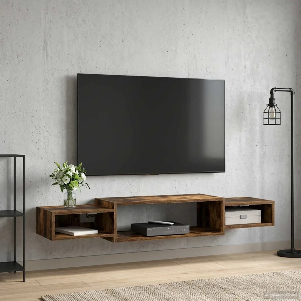 Mobile TV da Parete A parete-Credenza per TV sospesa Rovere Fumo 140 x 28 x 21 cm