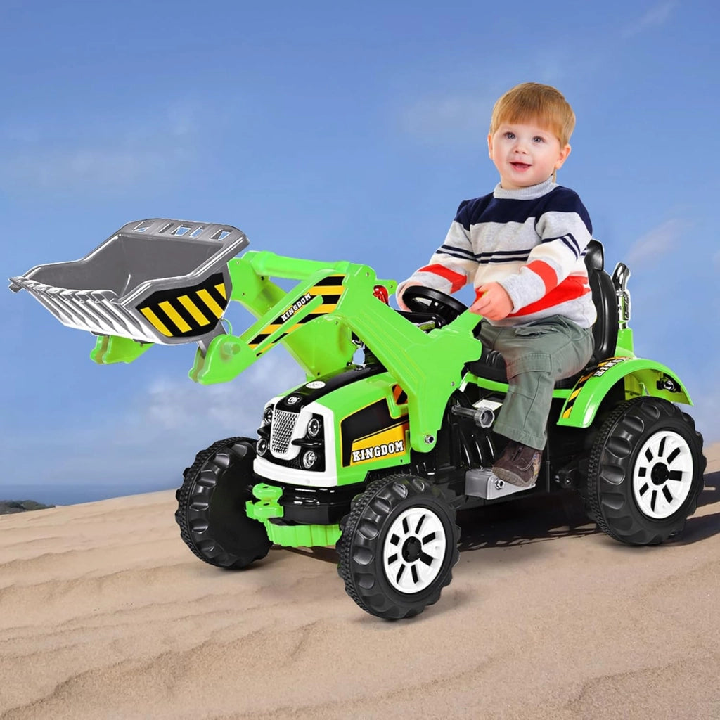 12V Veicolo di Ingegneria per Bambini, Macchina Giocattolo Grande, Escavatore Alimentato con 2 Velocità per Bambini 3-8 Anni, 149x62x74 cm (Verde)