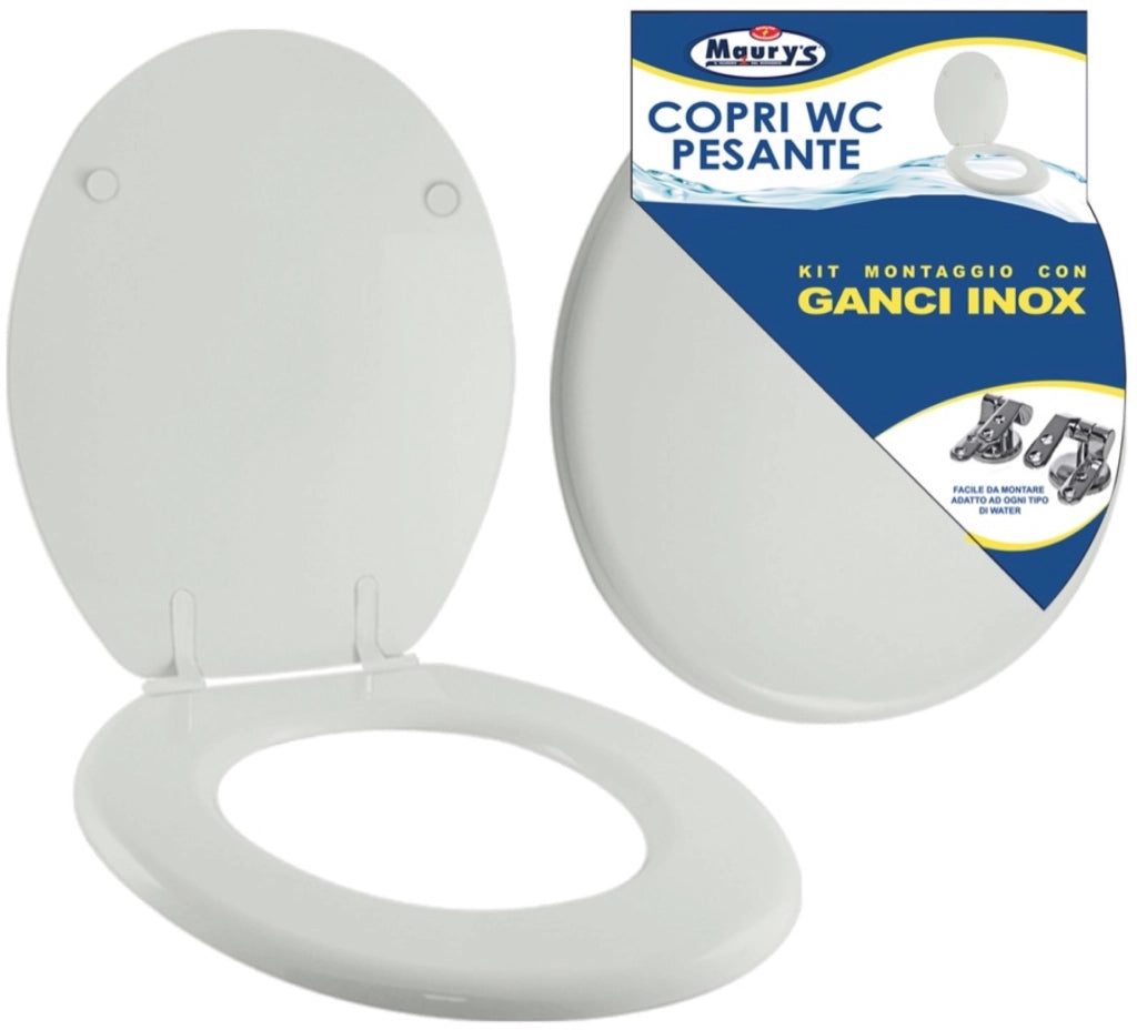 MAURY'S COPRI WATER WC GRIGIO KIT DI MONTAGGIO CON GANCI INOX EXTRA RESISTENTE