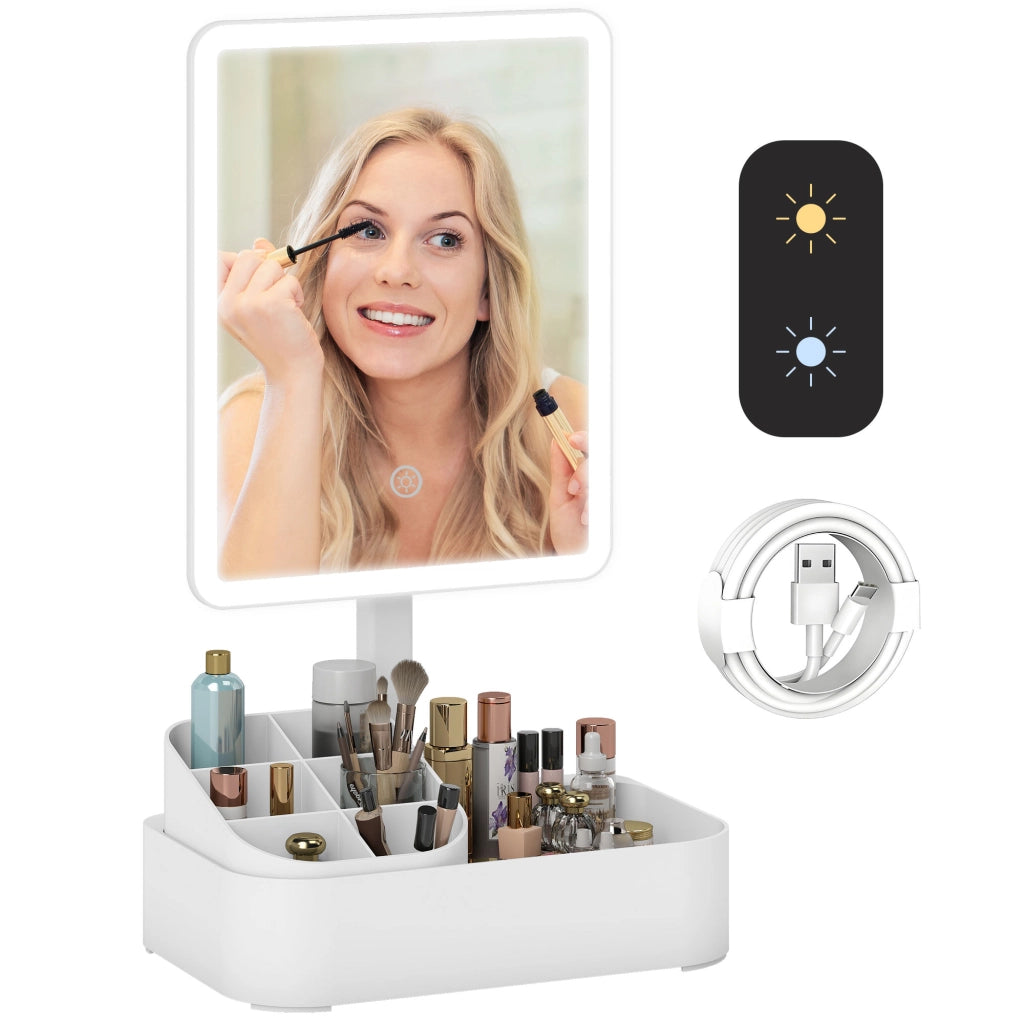 Specchio da Trucco con Luce e Organizer ¨C Minimal ¨C Bianco