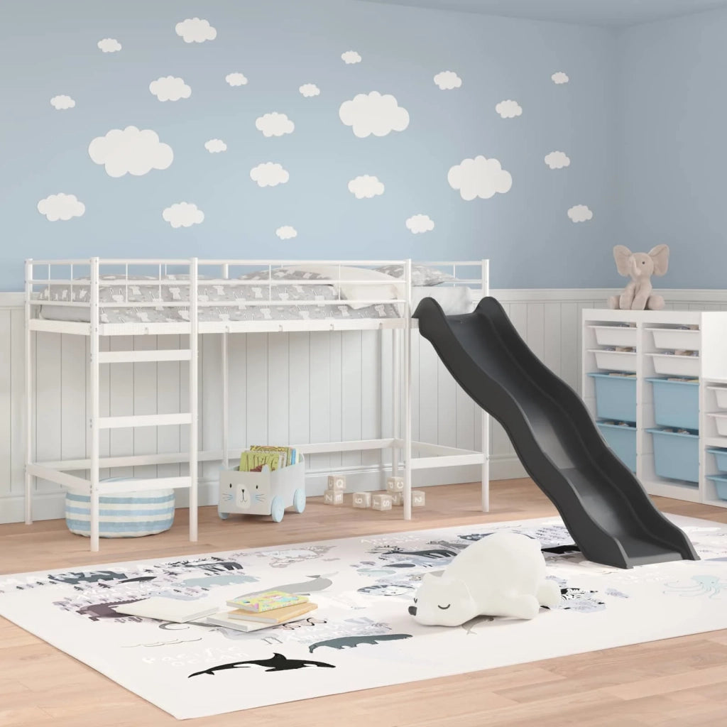 Letto loft per bambini con scivolo Bianco e Antracite