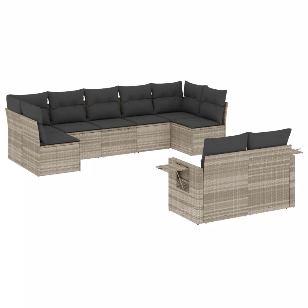 Set Divano da Giardino 9pz con Cuscini Grigio Chiaro Polyrattan 3252959
