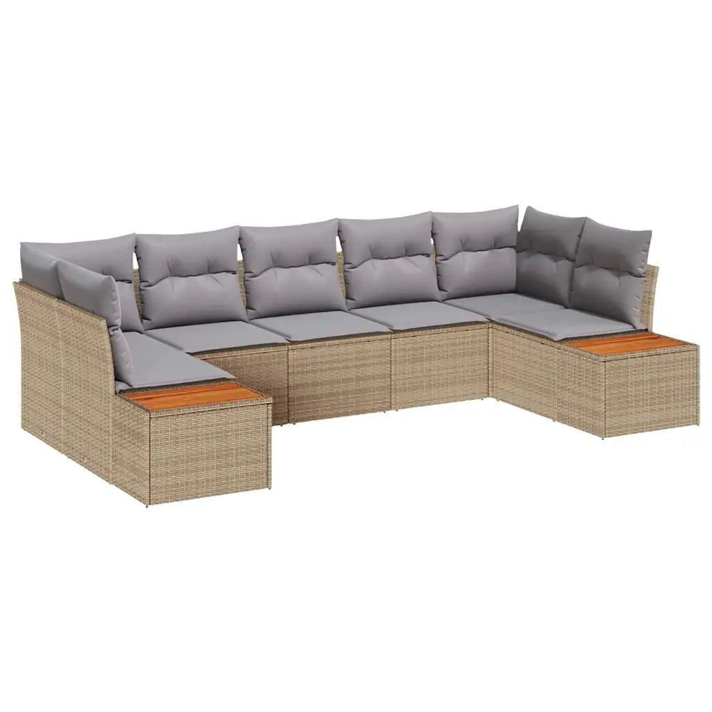 Set Divano da Giardino con cuscino 7 pcs Beige polyrattan