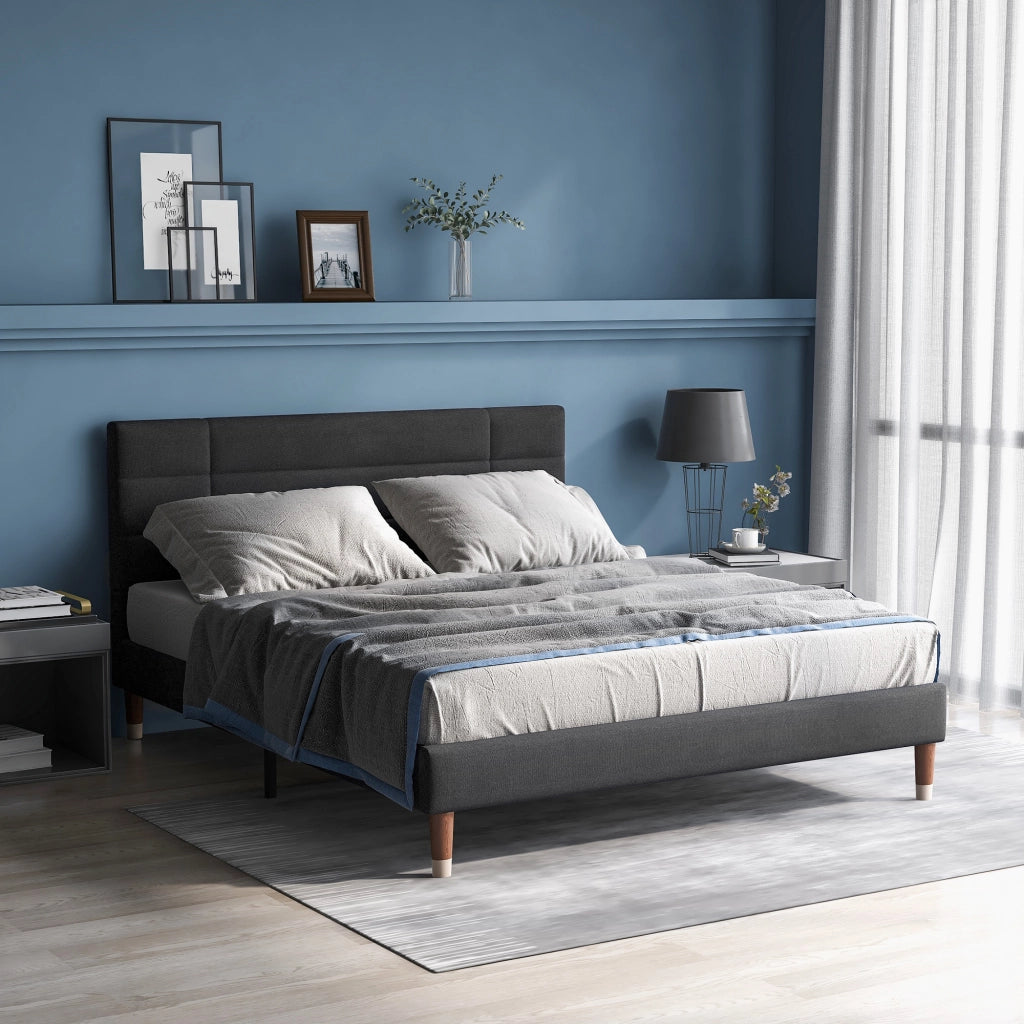 letto imbottito legno massello grigio 140x200 cm