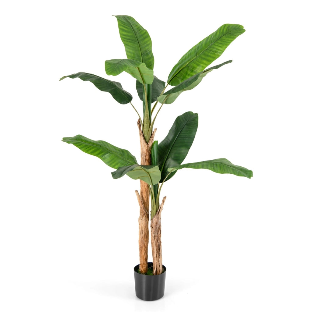 Albero di banana finto con grandi foglie e vaso-Albero di banana artificiale con corteccia naturale alto 165 cm