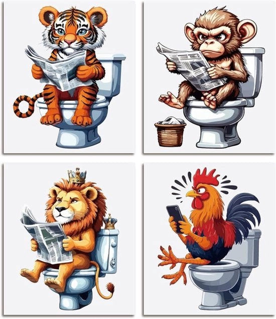 Sticker per vasca da bagno - Animali divertenti - 4 pezzi - Scimmia Tigre Leone Cervo - Sticker autoadesivi per coperchio - Bagno Casa - Adatto a tutti i modelli - Multicolore