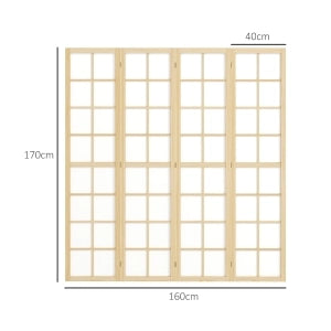 PARAVENTO 4 pannelli 160 x 170 cm legno naturale