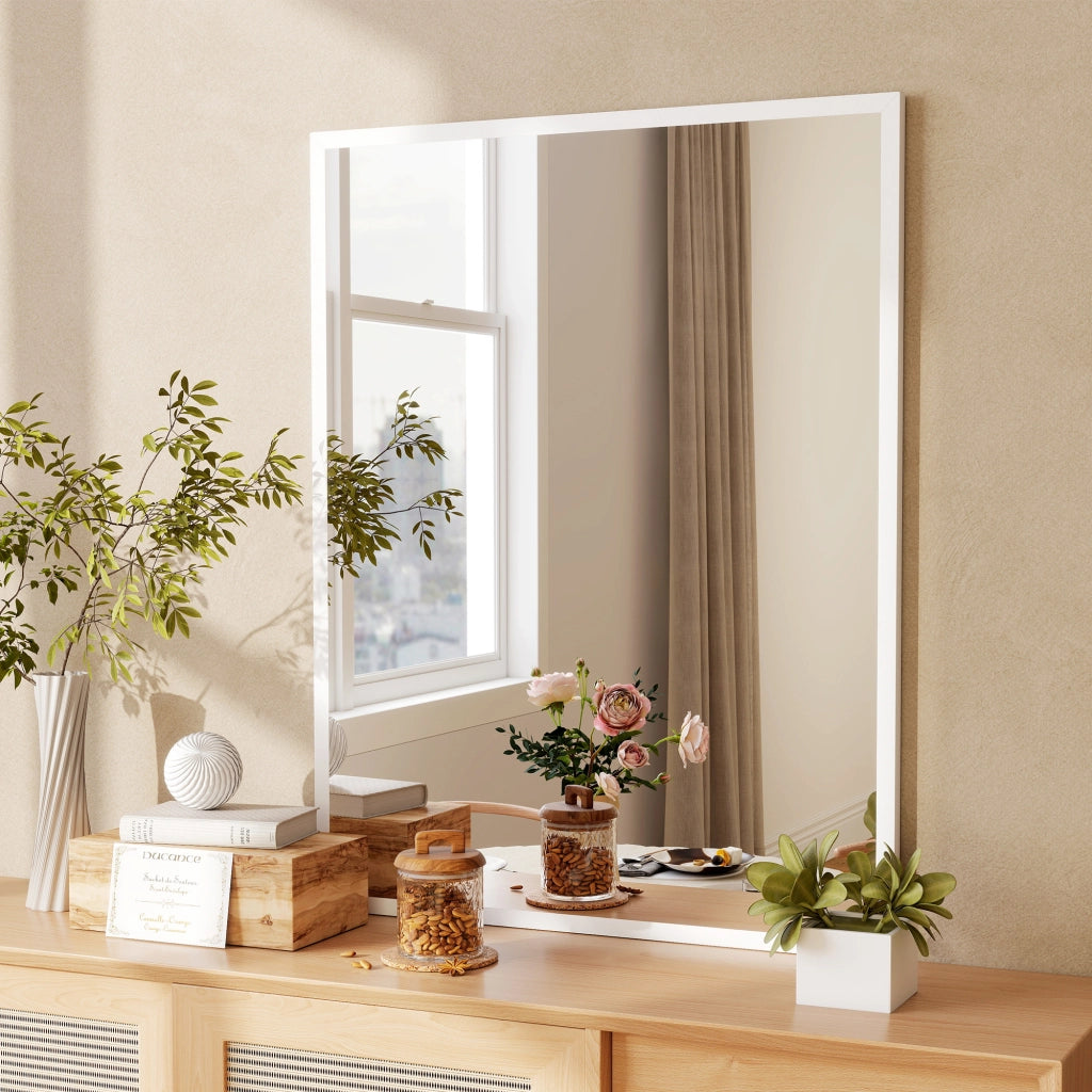 Specchio da parete rettangolare ¨C Minimal ¨C 90x70 cm, bianco, legno