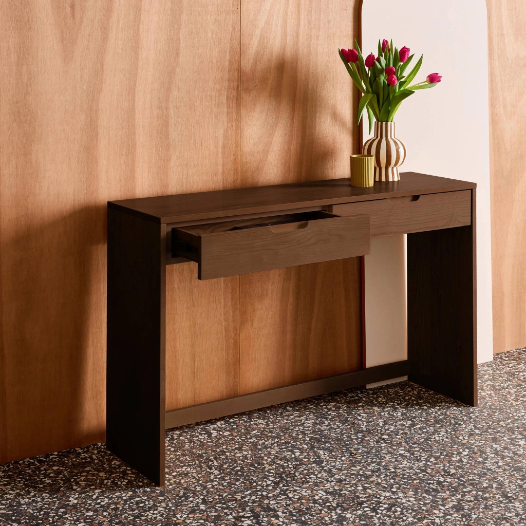 Consolle in legno 2 cassetti, 120cm, noce