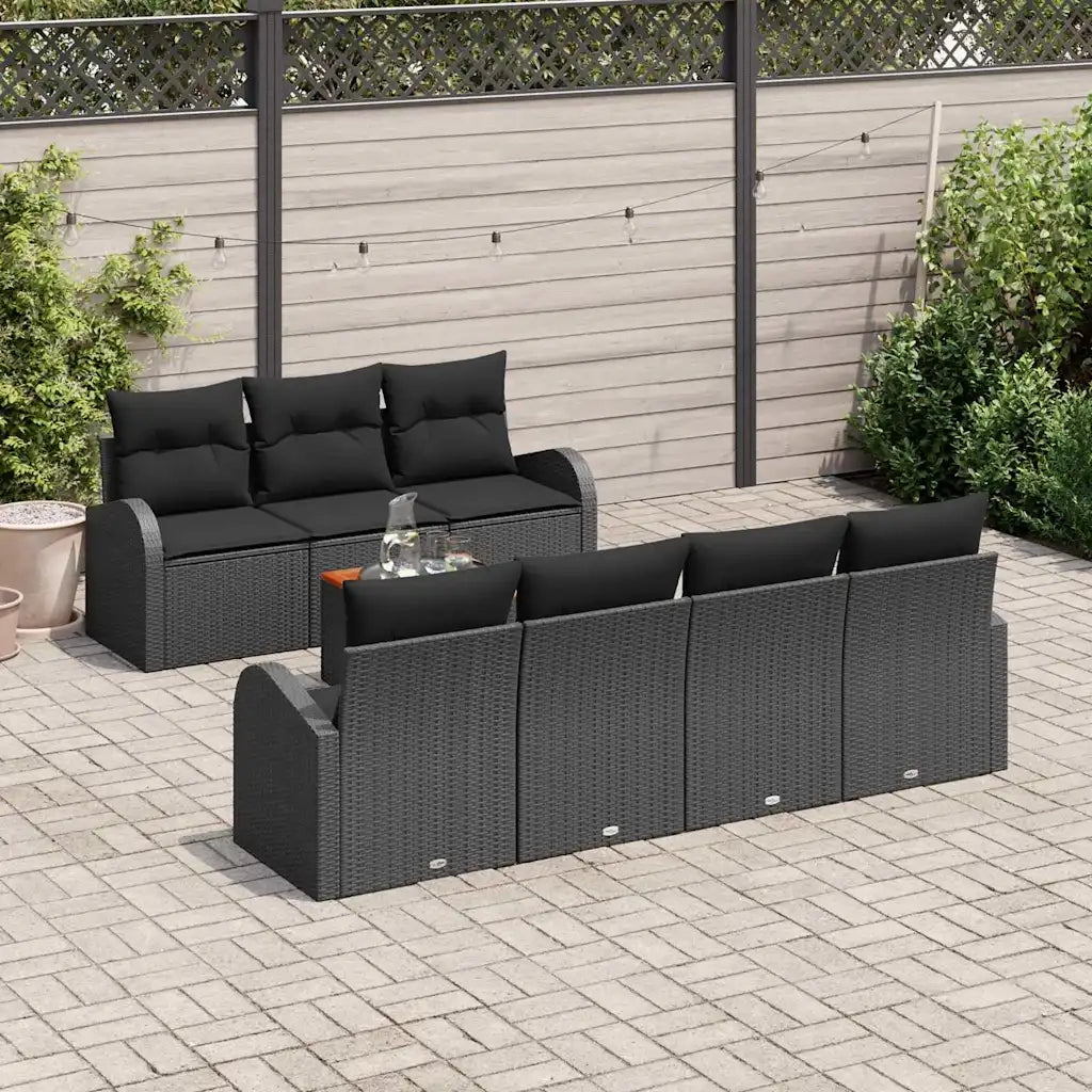 Set Divano da Giardino con cuscino 8 pcs Nero polyrattan