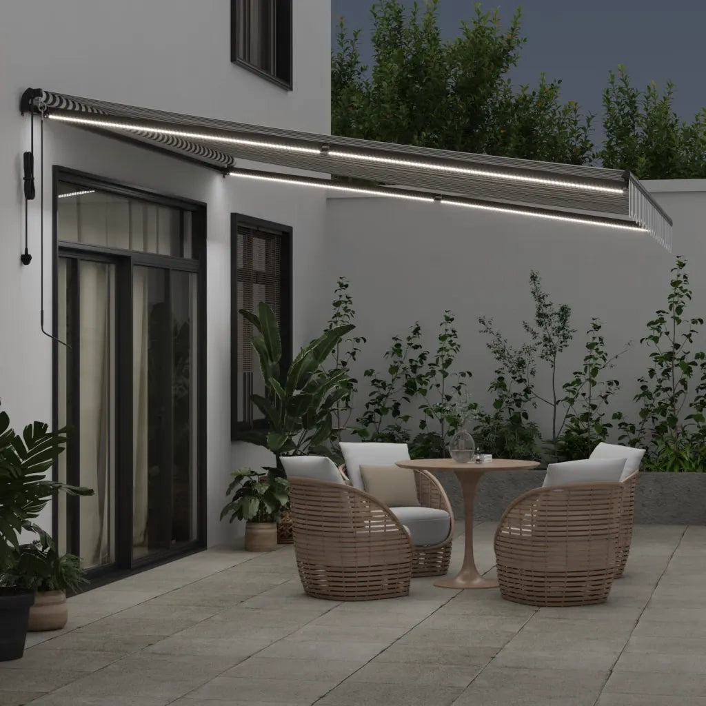 Tenda Retrattile Automatica LED Antracite e Bianco 400x350 cm 3215811
